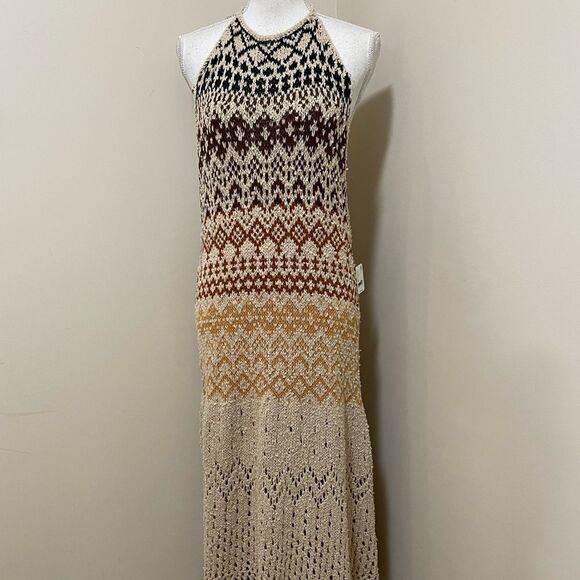 Free People Ikat Oasis Maxi Dress Halter Crochet 
Knit buckles size M NWT - Picture 5 of 12